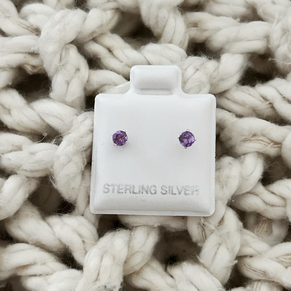Sterling Silver Purple Stud Earrings